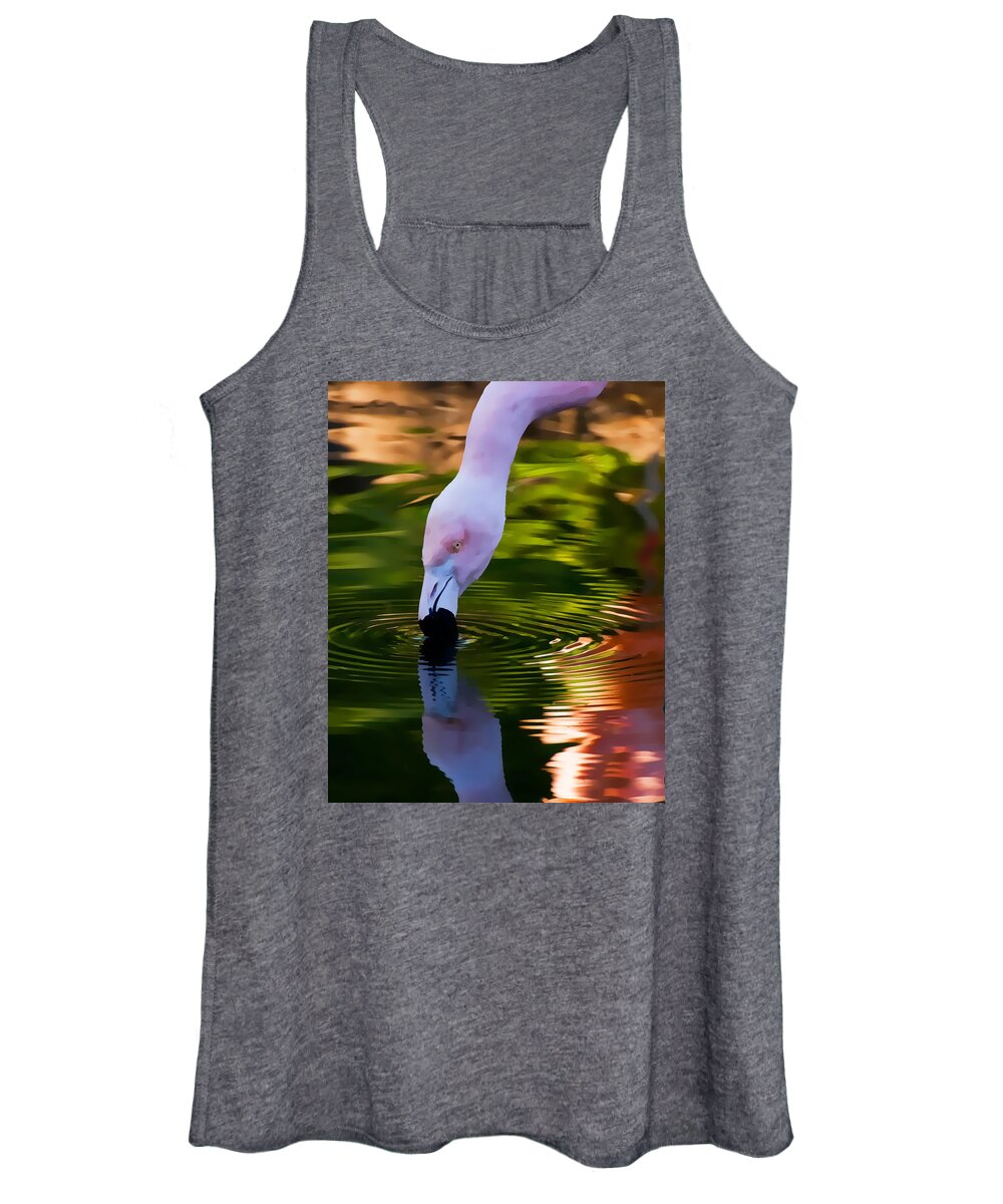 Pink Women's Tank Top featuring the photograph Pink Flamingo Ripples and Reflection by Ginger Wakem