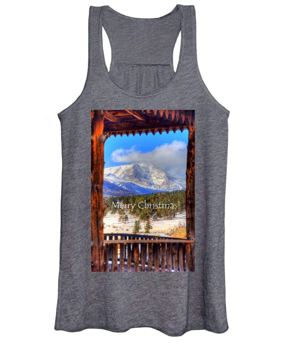 Merry Women's Tank Top featuring the photograph Porch View Christmas 4166 by Jerry Sodorff