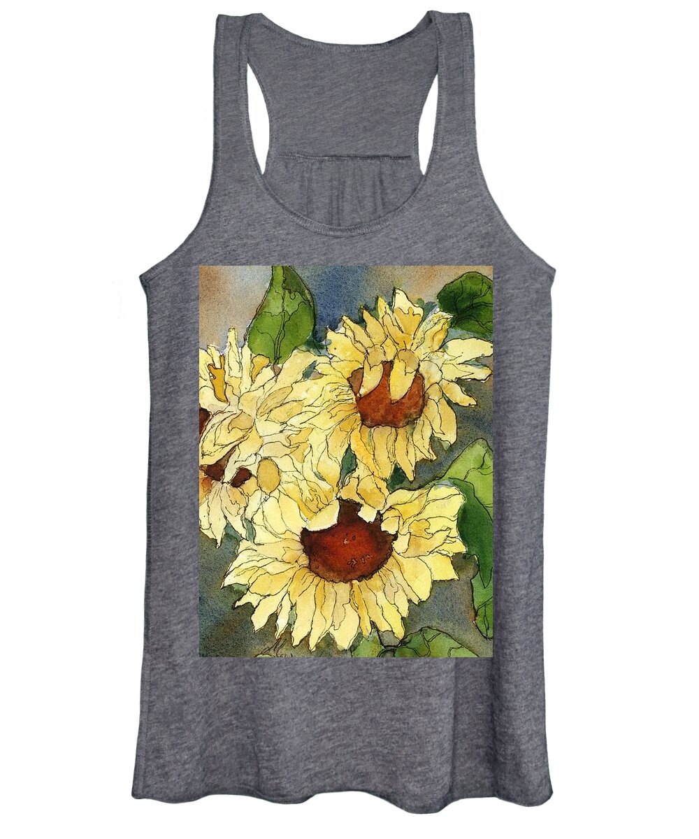 Sunflowers Women's Tank Top featuring the painting Portrait of Sunflowers by Maria Hunt