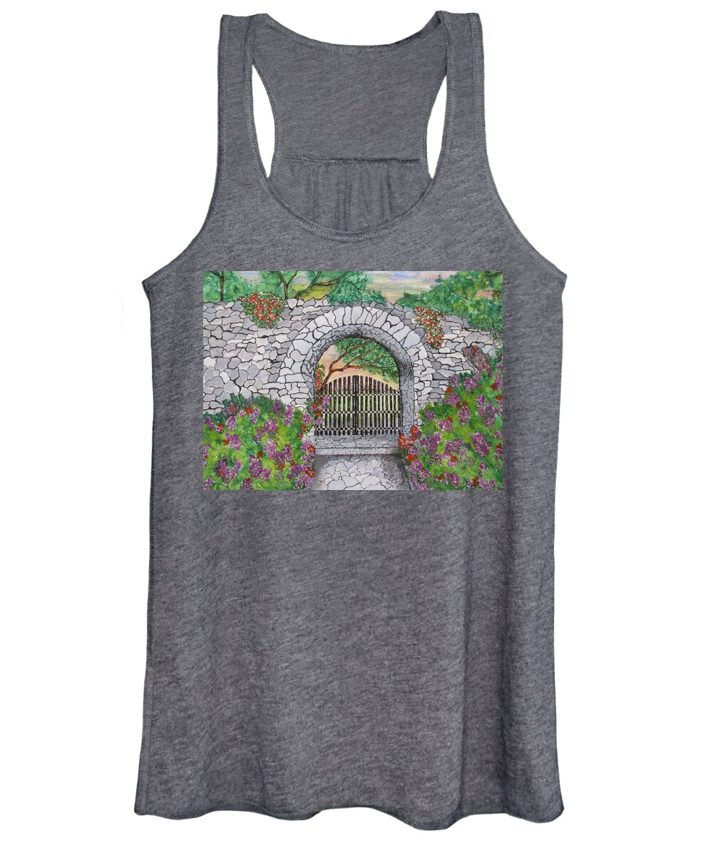 Print Women's Tank Top featuring the painting Private Garden at Sunset by Ashley Goforth