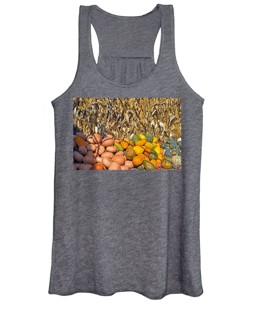 Country Women's Tank Top featuring the photograph Pumpkins and corn by PatriZio M Busnel
