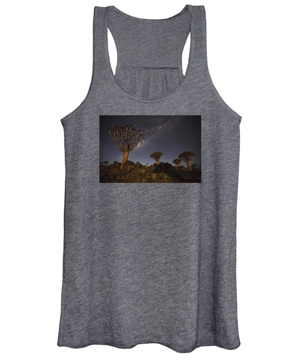 Vincent Grafhorst Women's Tank Top featuring the photograph Quiver Trees andThe Milky Way by Vincent Grafhorst