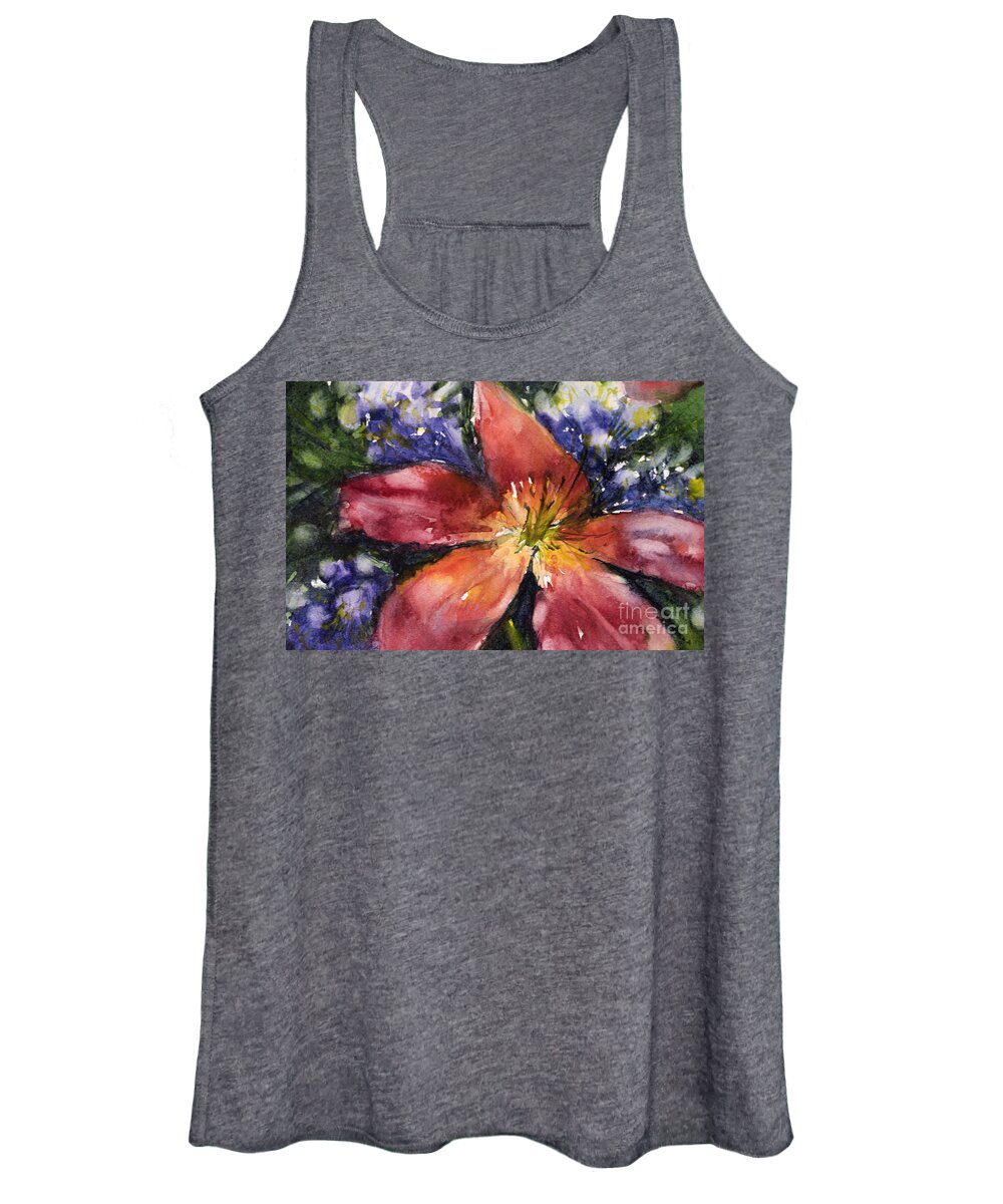 Flower Women's Tank Top featuring the painting Red Daylily by Judith Levins