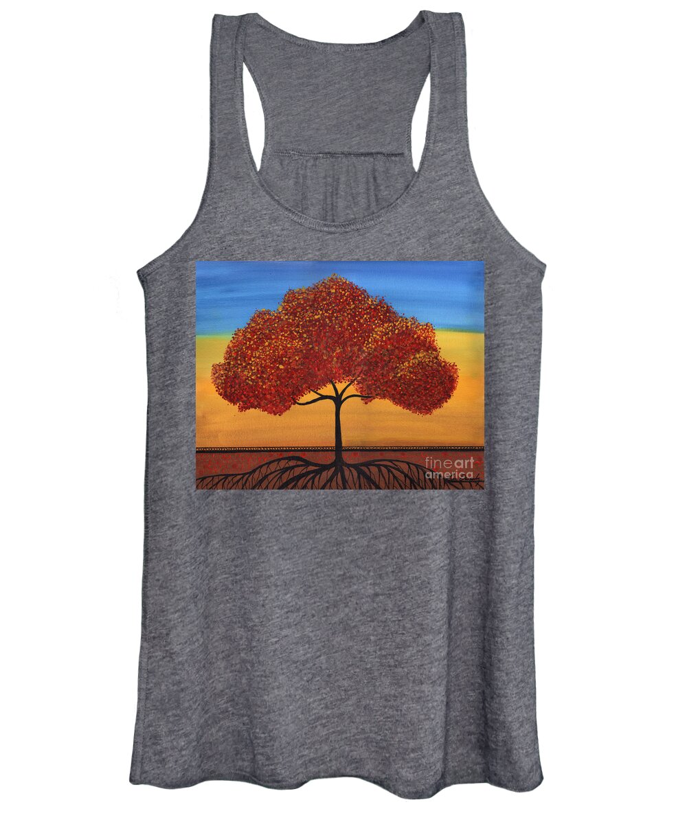 Tree Women's Tank Top featuring the painting Red Happy Tree by Lee Owenby