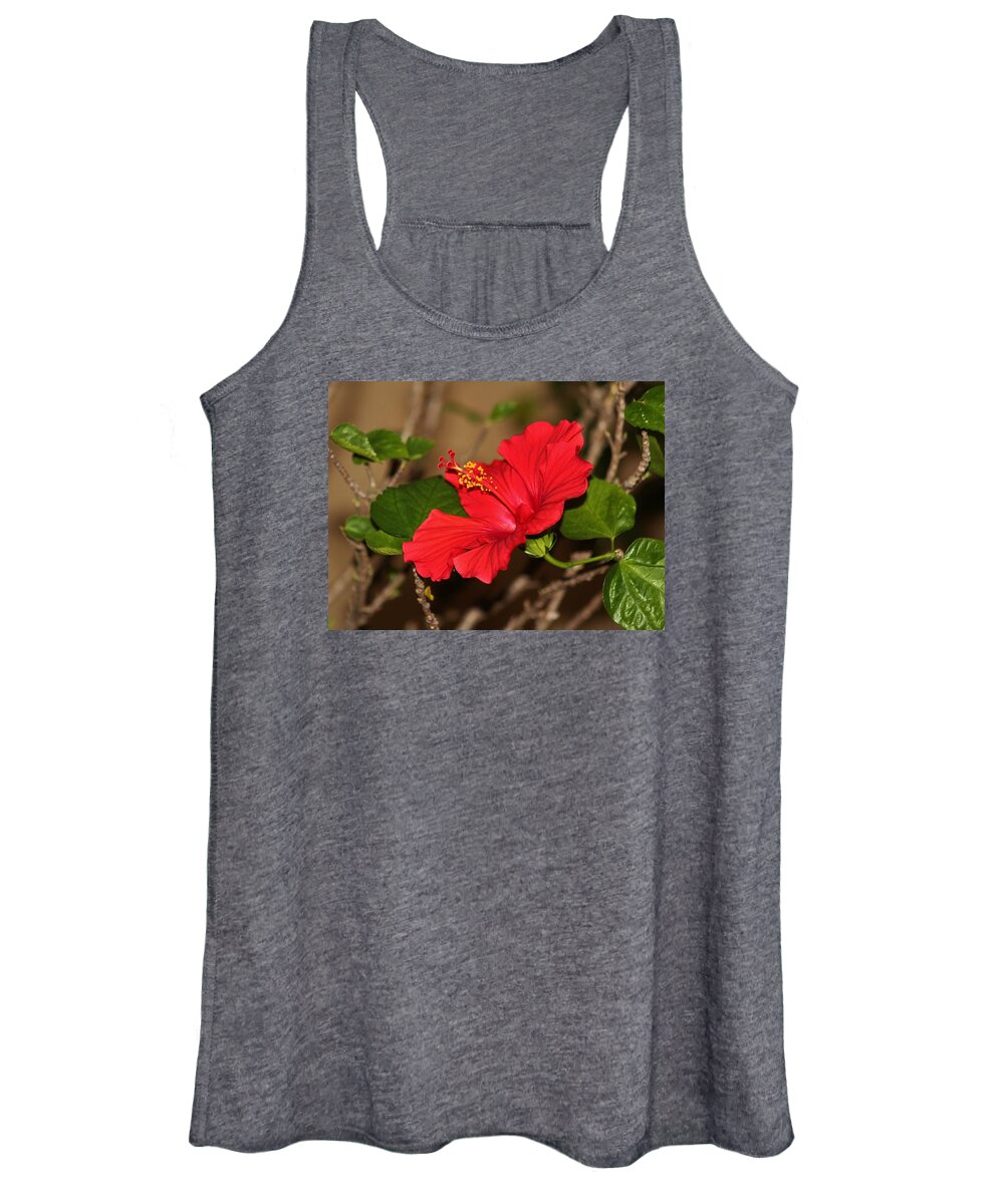 Red Women's Tank Top featuring the photograph Red Hibiscus Flower by Cynthia Guinn