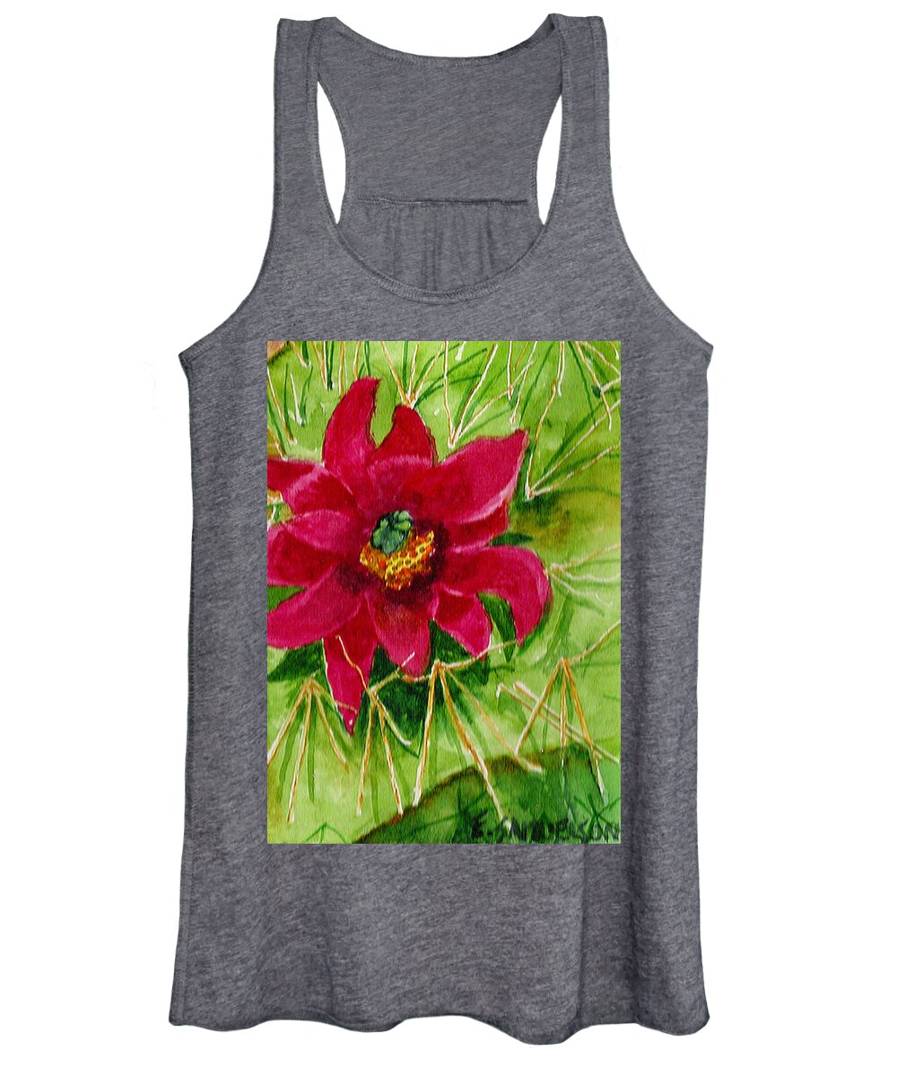 Red Women's Tank Top featuring the painting Red Prickly pear by Eric Samuelson