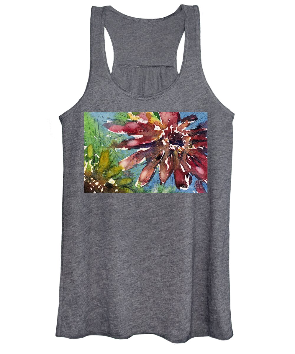 Flower Women's Tank Top featuring the painting Red Sunflower by Judith Levins