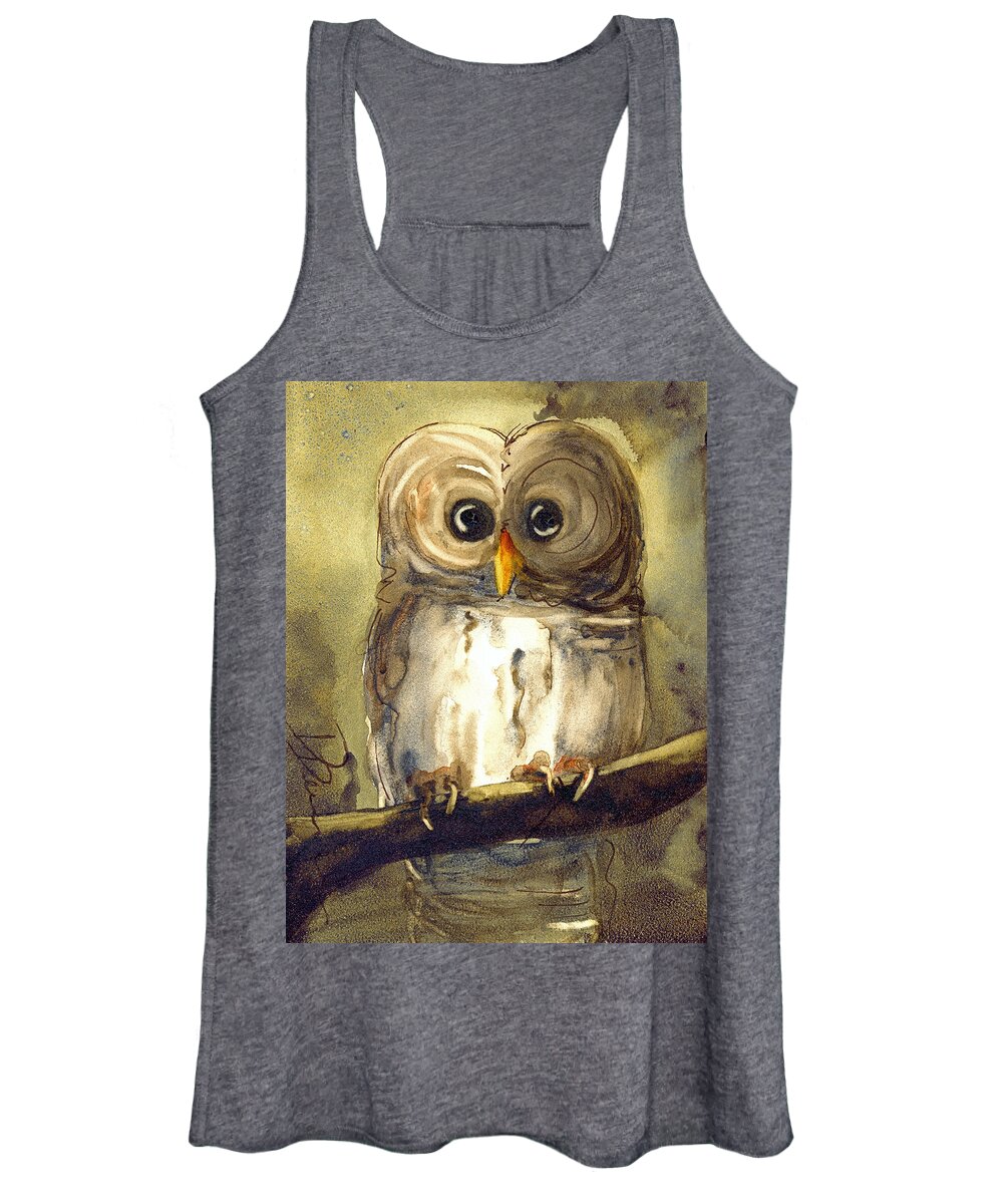 Owl Women's Tank Top featuring the painting Redbird Cottage Owl by Dawn Derman