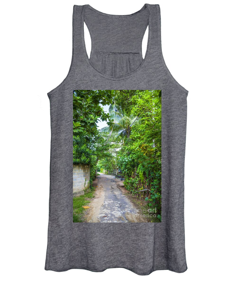 Jungle Women's Tank Top featuring the photograph road in the Sri Lanka jungle by Gina Koch