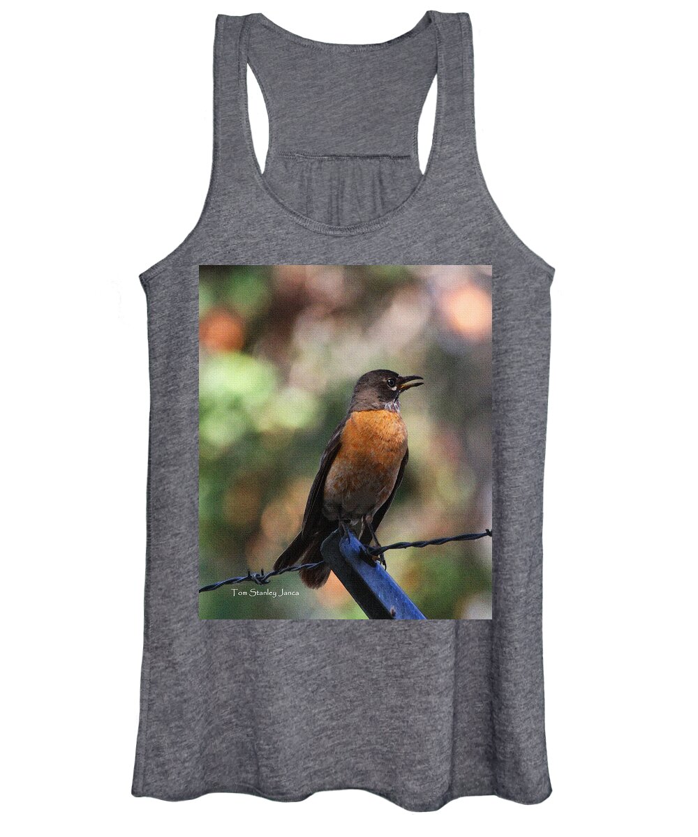 Robin Red Brest On The Fence Women's Tank Top featuring the photograph Robin Red Brest On The Fence by Tom Janca