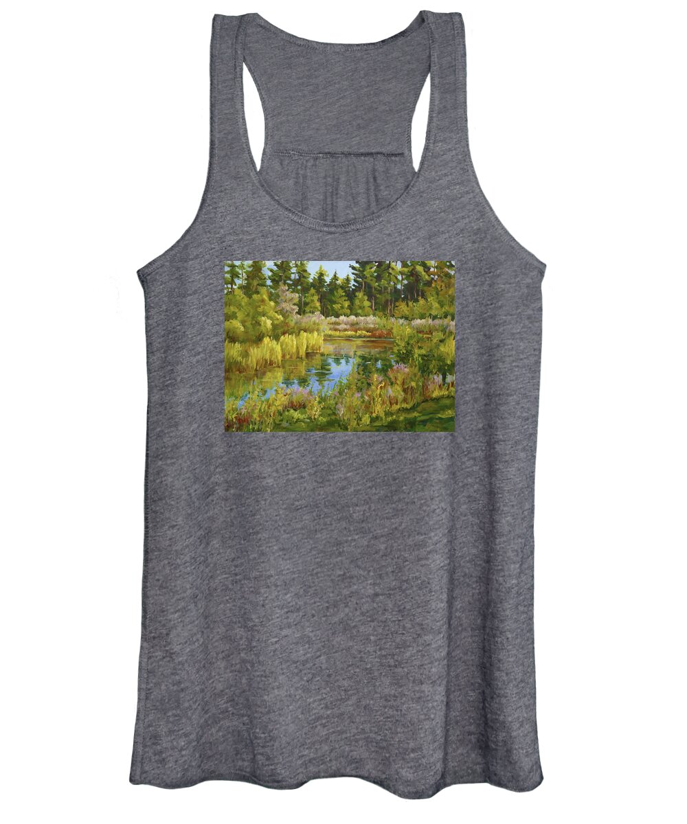 Landscape Women's Tank Top featuring the painting Rock Valley Pond Rockford IL by Ingrid Dohm