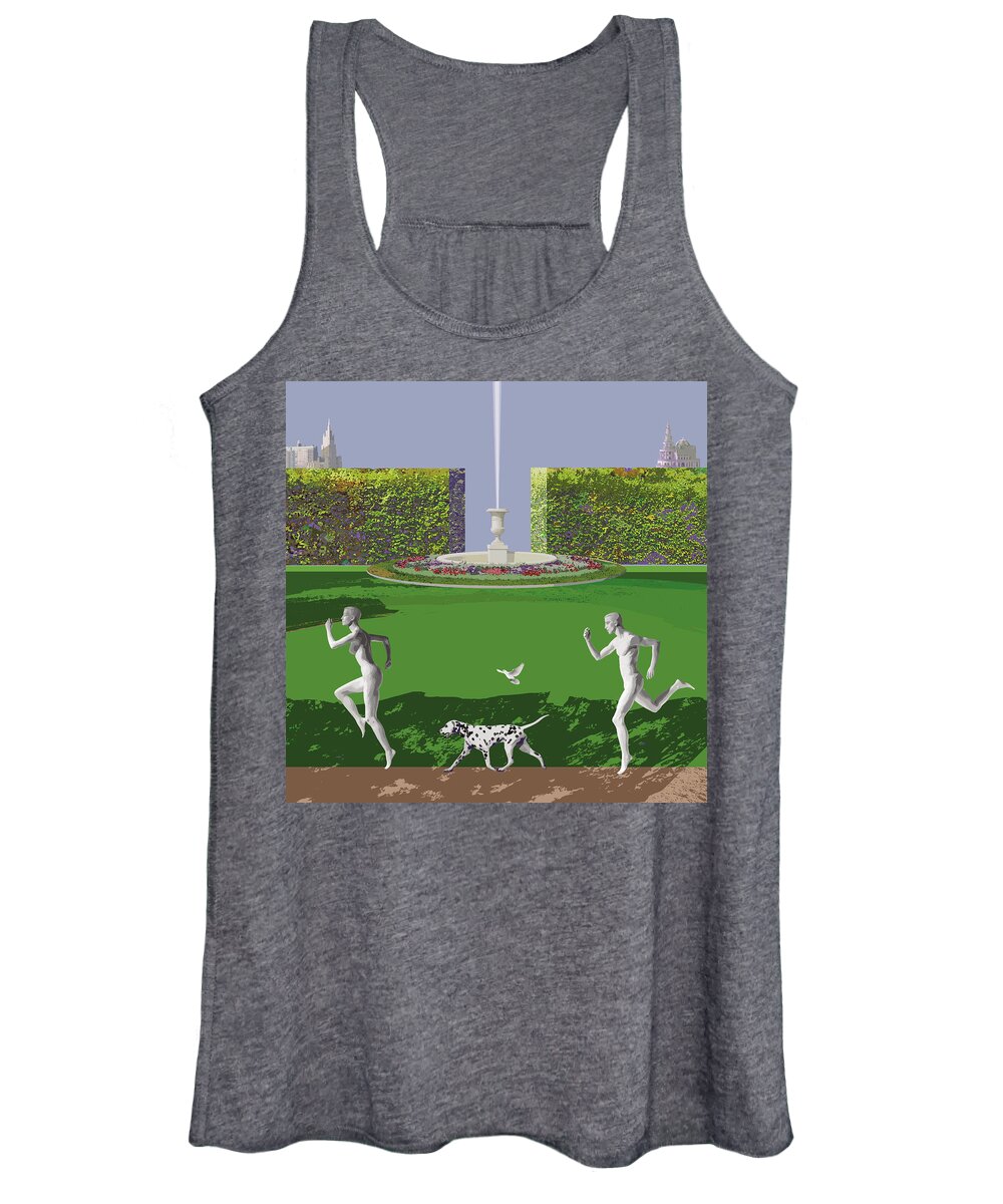 Landscape Women's Tank Top featuring the painting Runners from Eden by Victoria Fomina