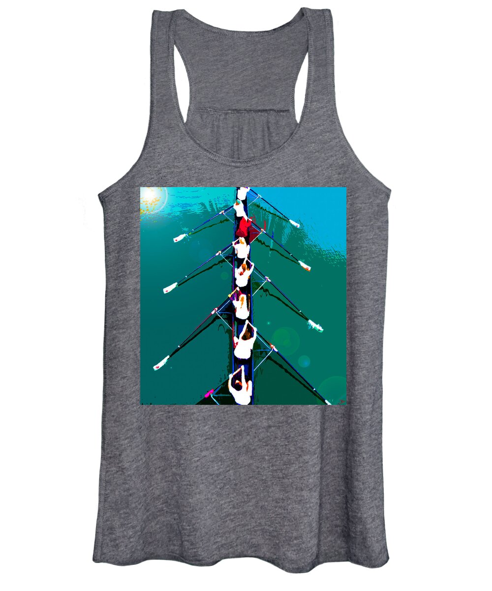 Rowing Women's Tank Top featuring the painting Rowing in the sun by David Lee Thompson