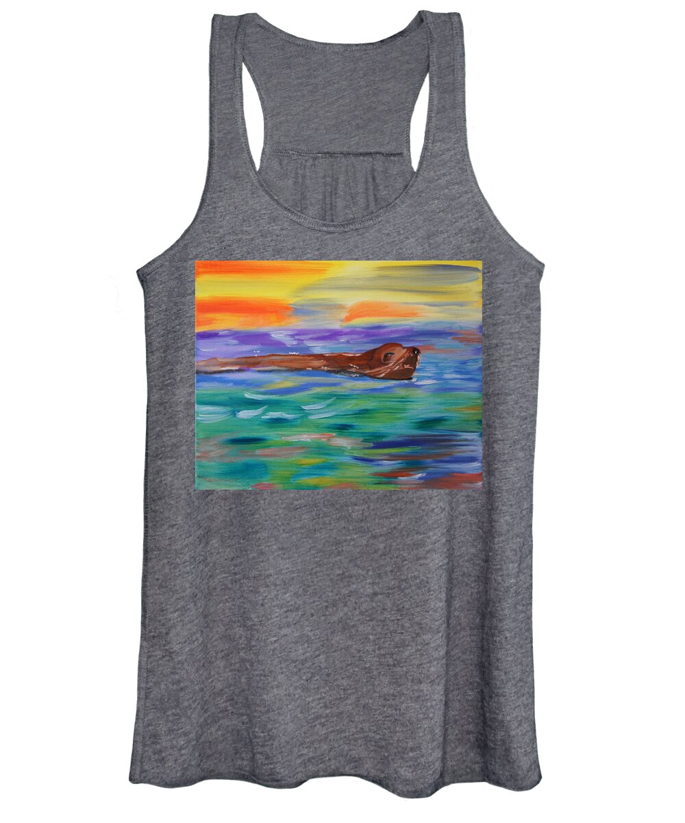 Sealion Women's Tank Top featuring the painting Sunny Sea Lion by Meryl Goudey