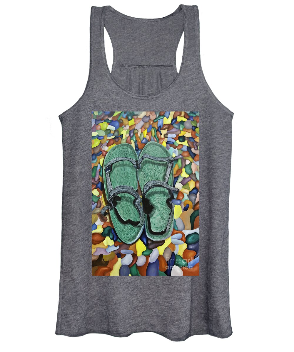 Sandals Women's Tank Top featuring the painting Skopelos Sandals by James Lavott