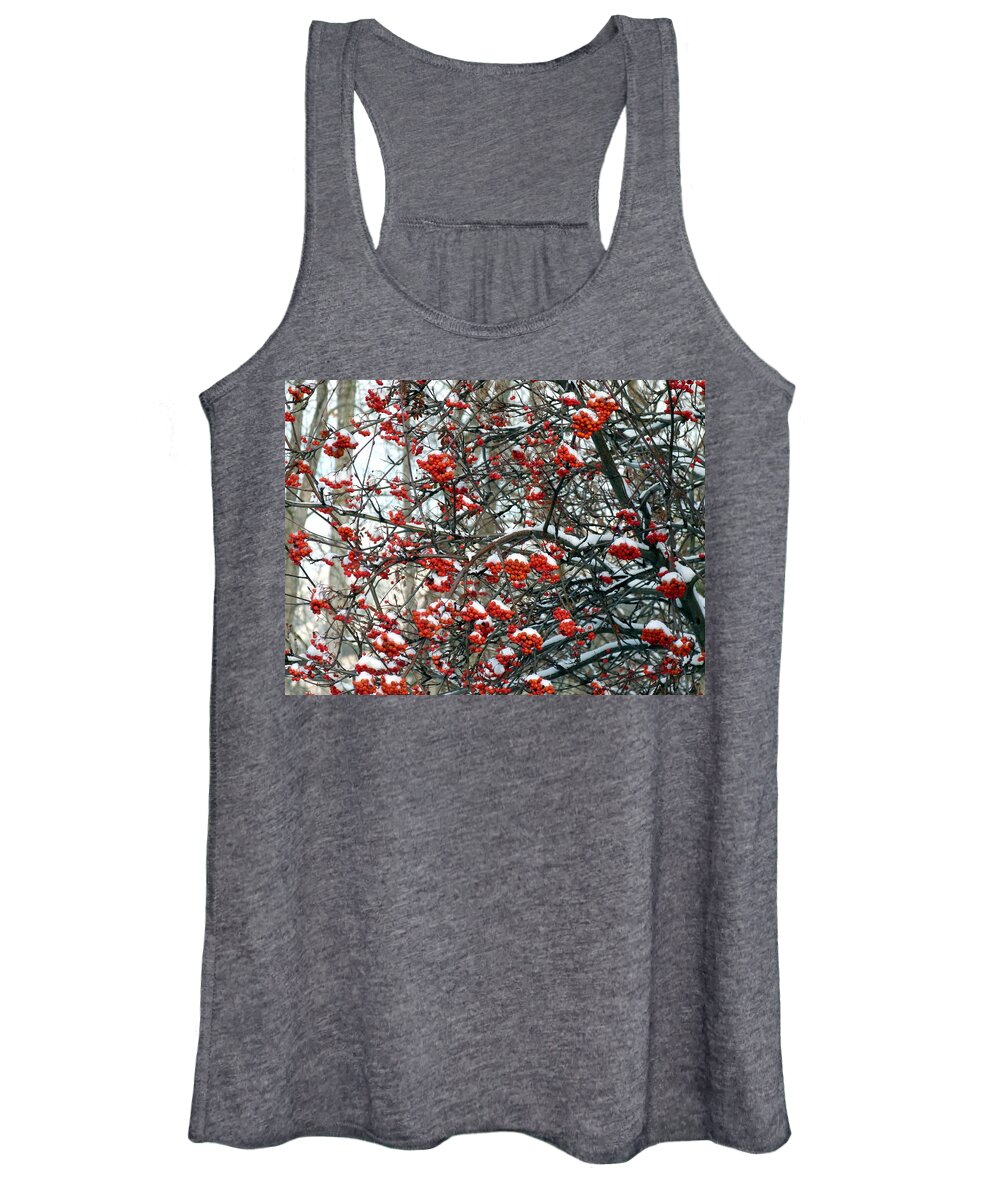 Snow-capped Mountain Ash Berries Women's Tank Top featuring the photograph Snow- Capped Mountain Ash Berries by Will Borden