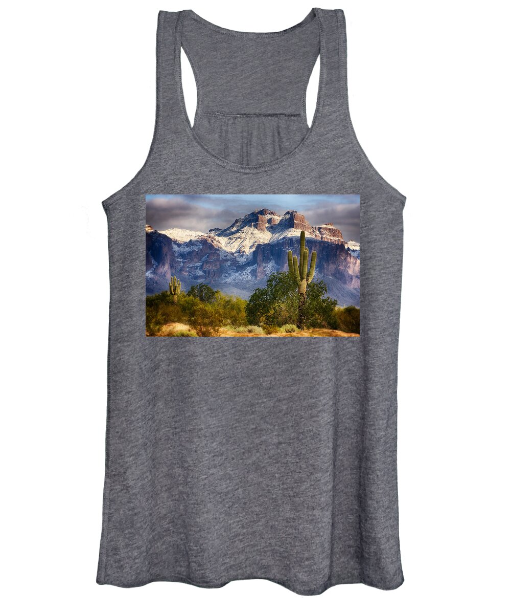 Arizona Women's Tank Top featuring the photograph Snow Covered Superstitions by Saija Lehtonen