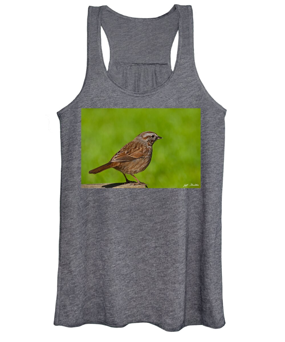 Animal Women's Tank Top featuring the photograph Song Sparrow on a Log by Jeff Goulden
