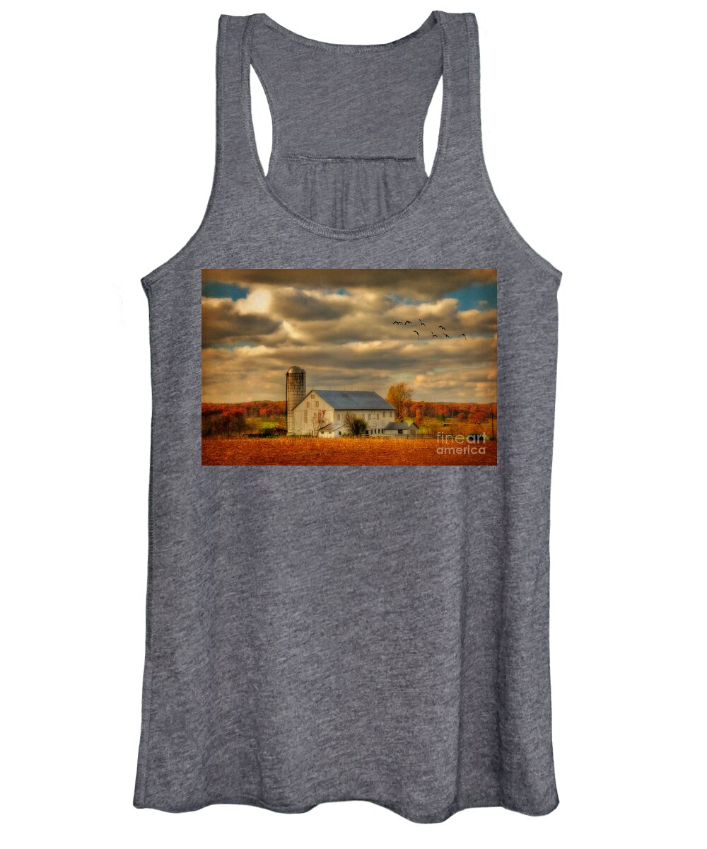 White Barn Women's Tank Top featuring the photograph South For The Winter by Lois Bryan
