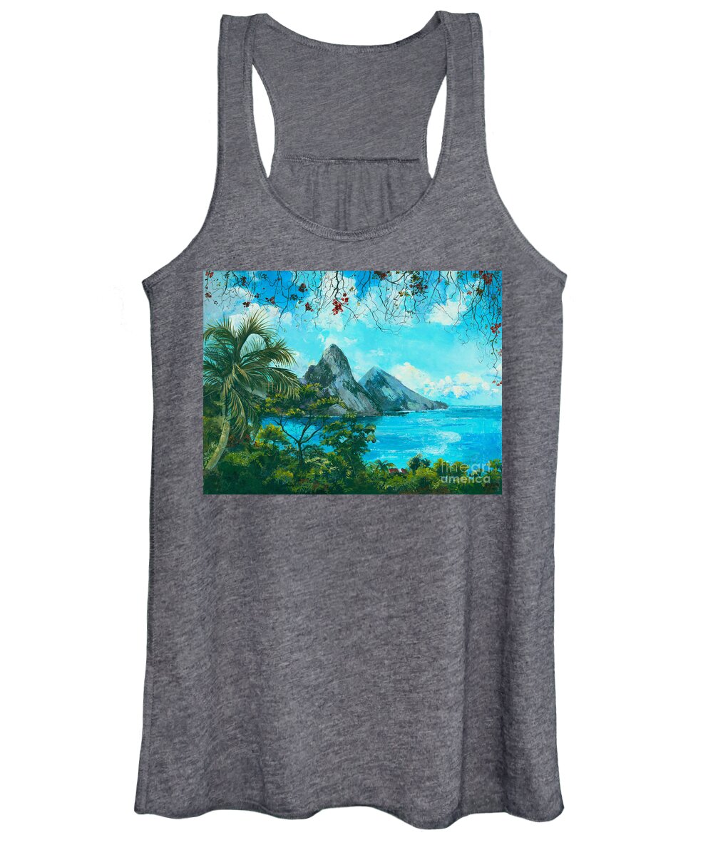Mountains Women's Tank Top featuring the painting St. Lucia - W. Indies by Elisabeta Hermann
