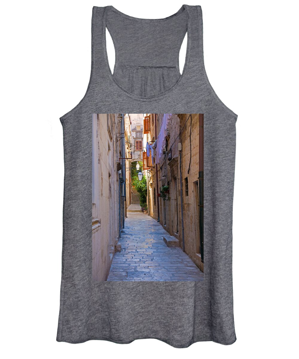 Narrow Women's Tank Top featuring the photograph Street in Dubrovnik by Alexey Stiop