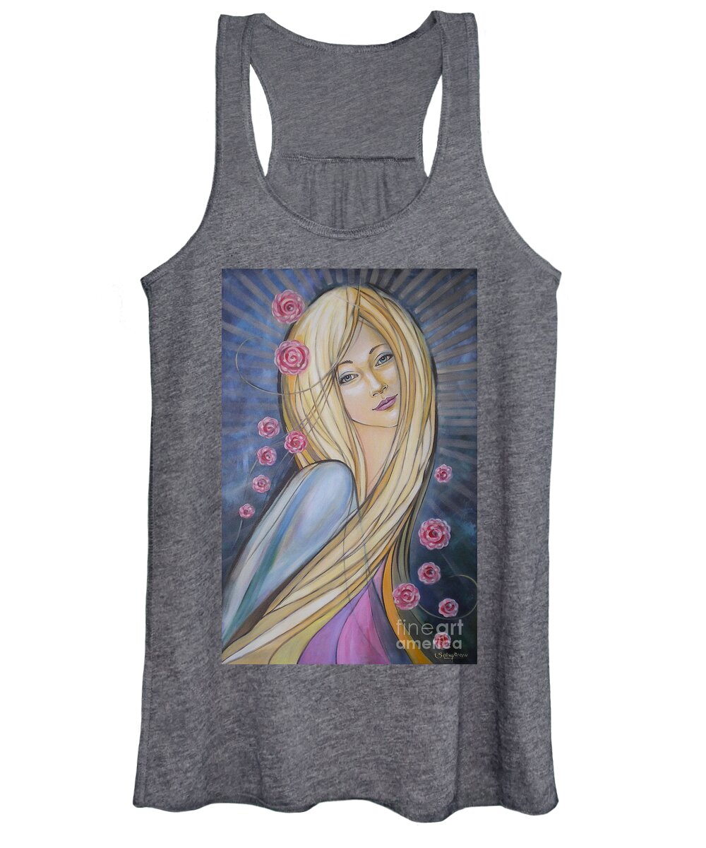 Female Women's Tank Top featuring the painting Sun And Roses 081008 by Selena Boron