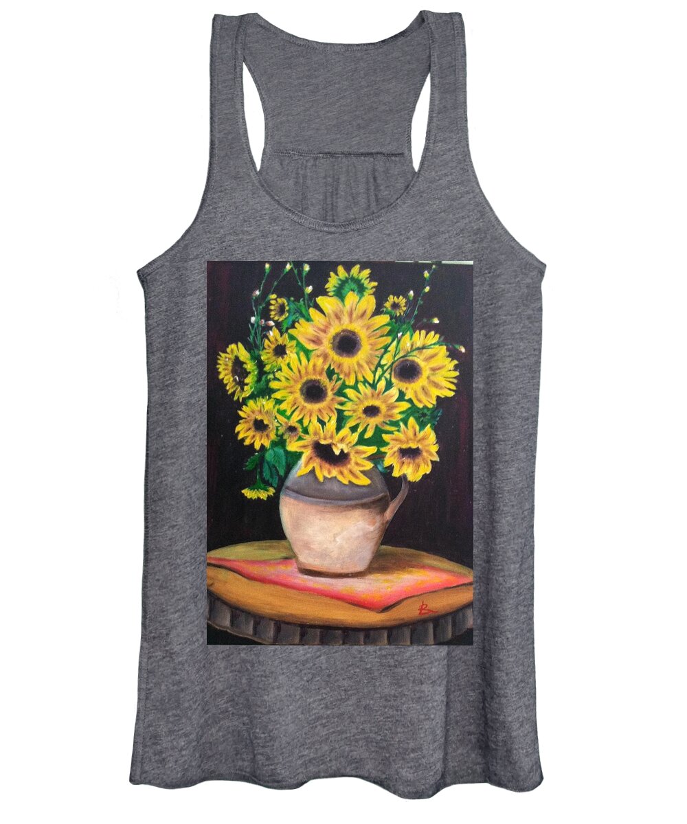 Art Women's Tank Top featuring the painting Sunflowers by Ryszard Ludynia