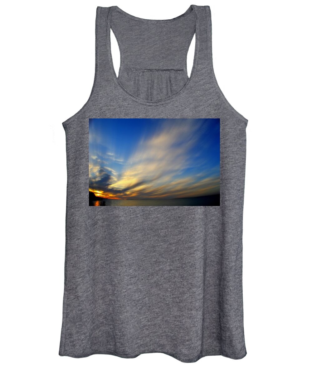 Straits Of Mackinac Women's Tank Top featuring the photograph Sunset Lake Huron by Marysue Ryan