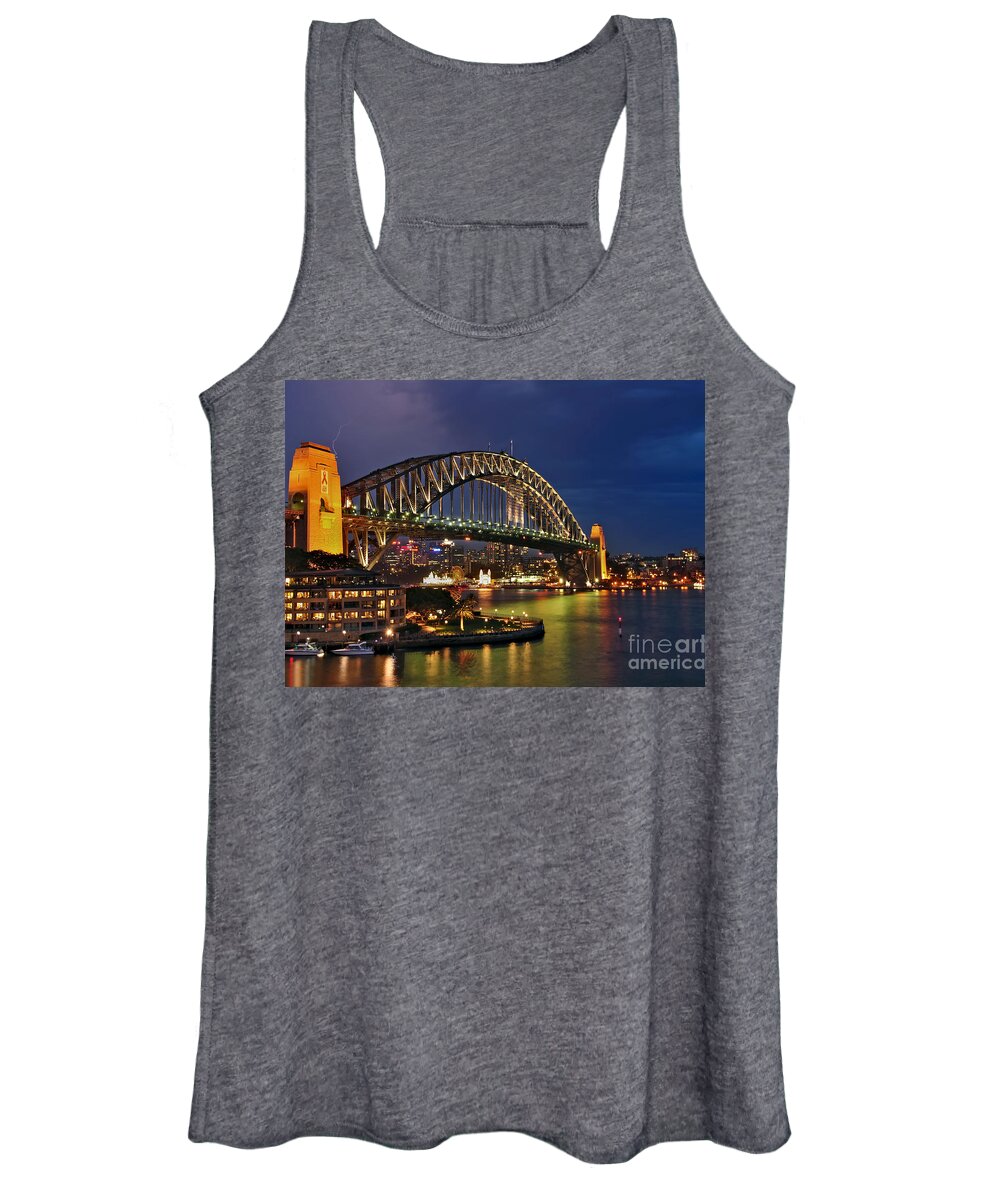 Sydney Harbour Bridge By Night Women's Tank Top featuring the photograph Sydney Harbour Bridge by Night by Kaye Menner