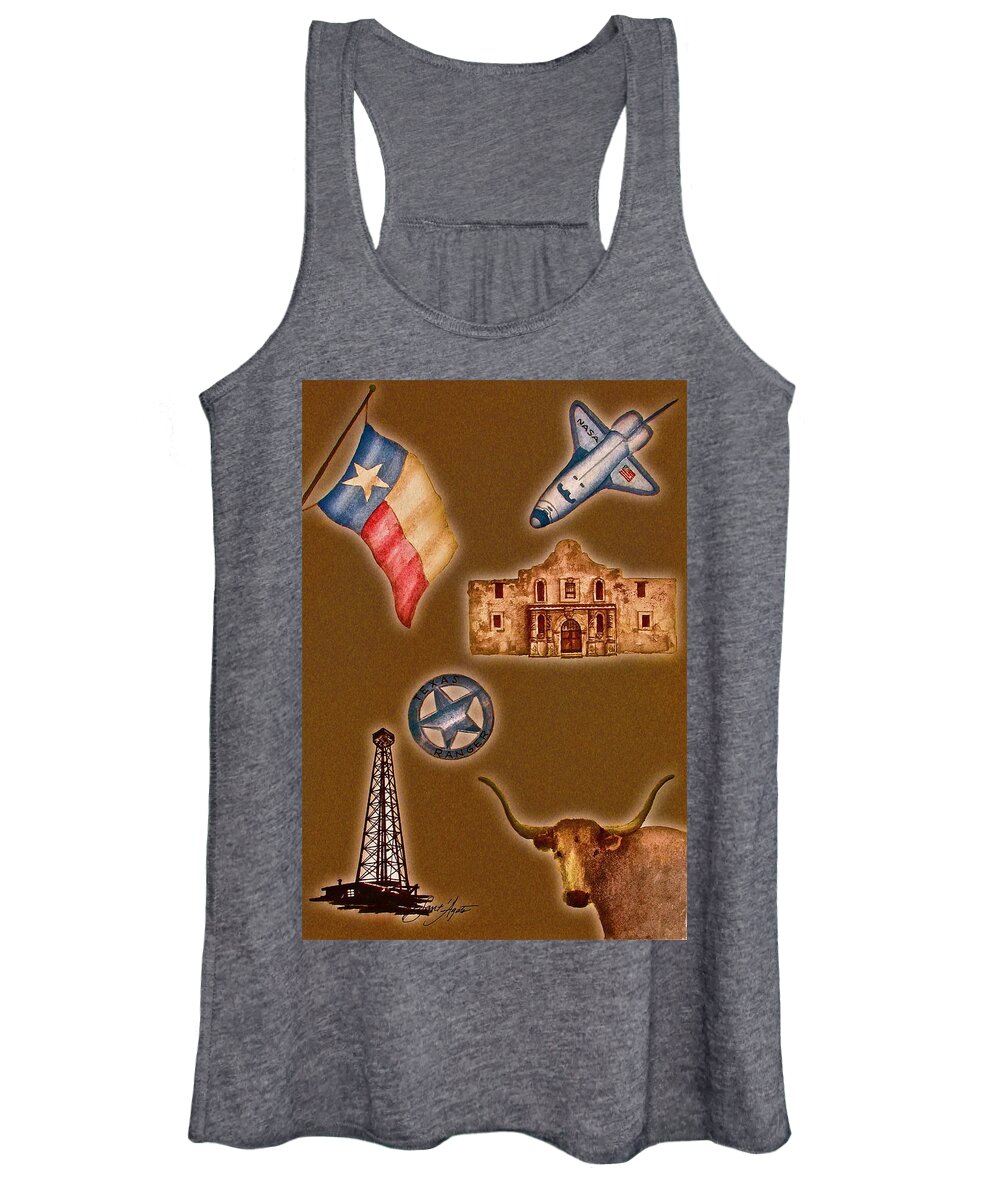 Texas Women's Tank Top featuring the painting Texas Icons Poster by Sant'Agata by Frank SantAgata