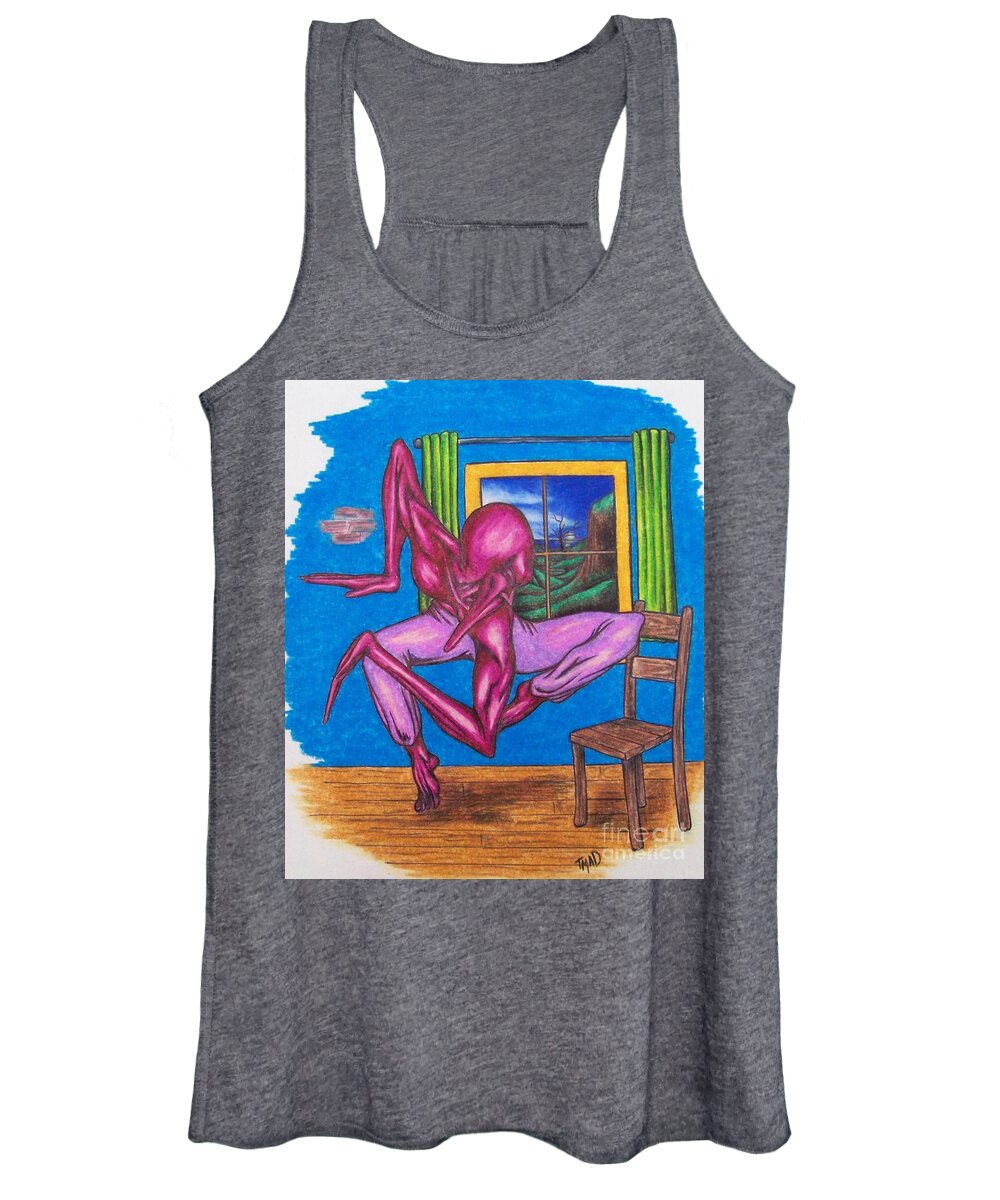 Tmad Women's Tank Top featuring the drawing The Dancer by Michael TMAD Finney