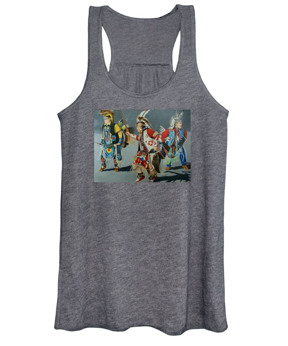 Native American Women's Tank Top featuring the painting The Hunt by Jill Ciccone Pike