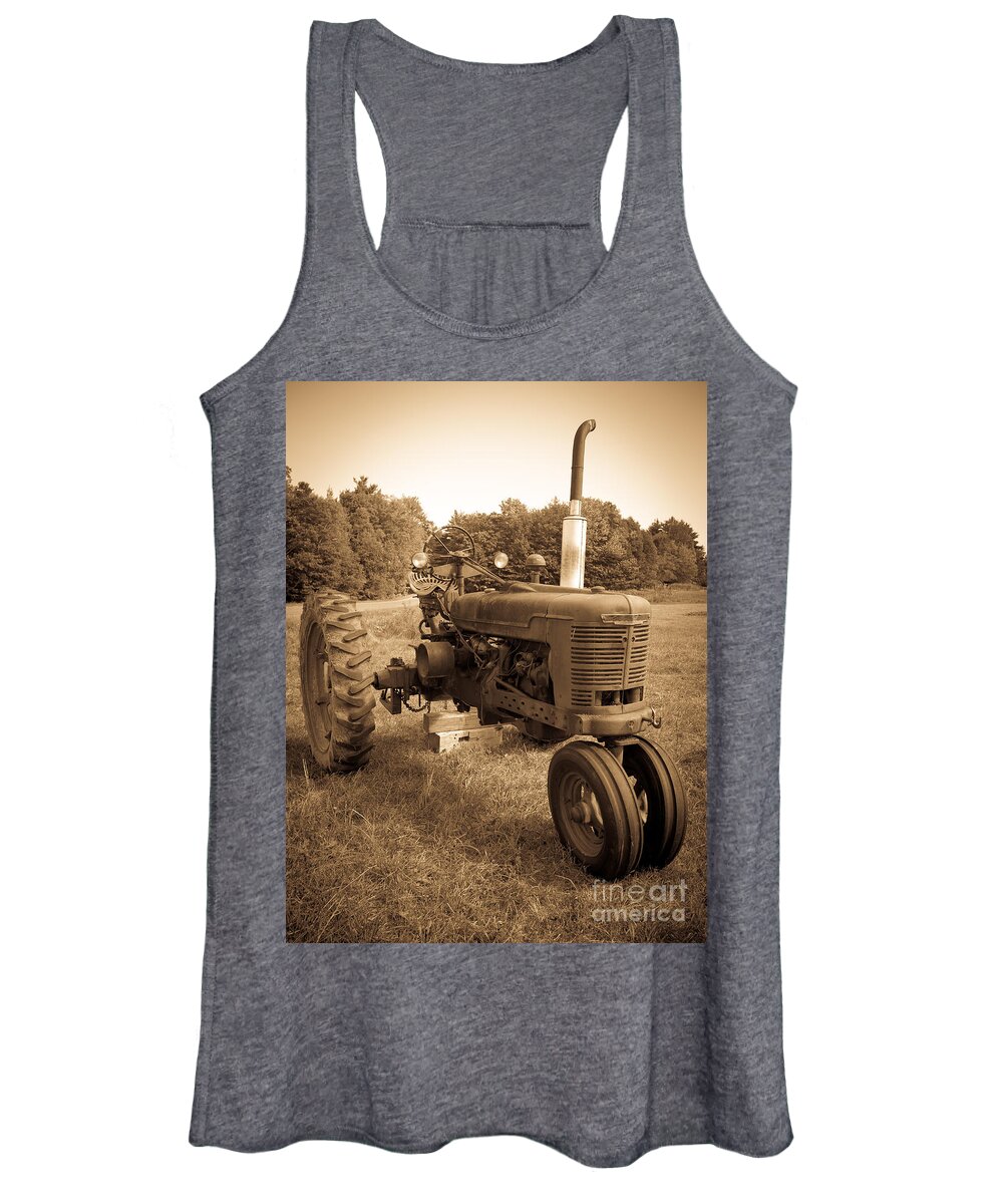 Sepia Women's Tank Top featuring the photograph The Old Tractor Sepia by Edward Fielding