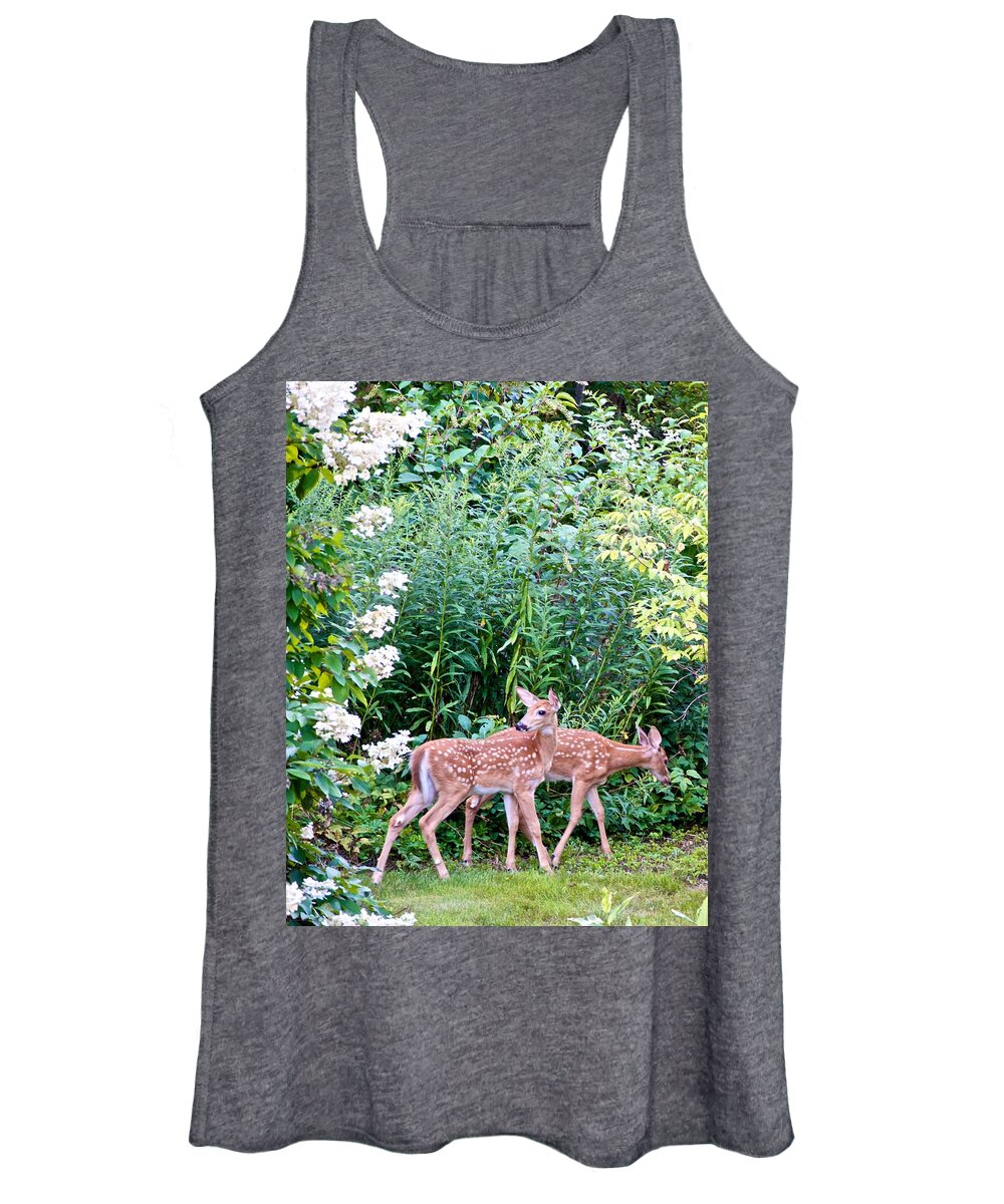 Fawns Women's Tank Top featuring the photograph The Twin Fawns on the Move by Kristin Hatt