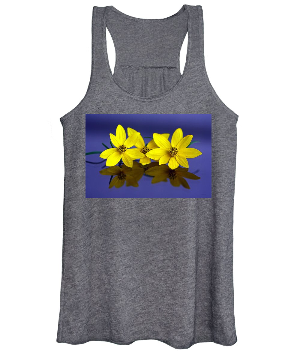 Tiny Yellow Flowers Women's Tank Top featuring the photograph Tickseed Trio by Suzanne Stout