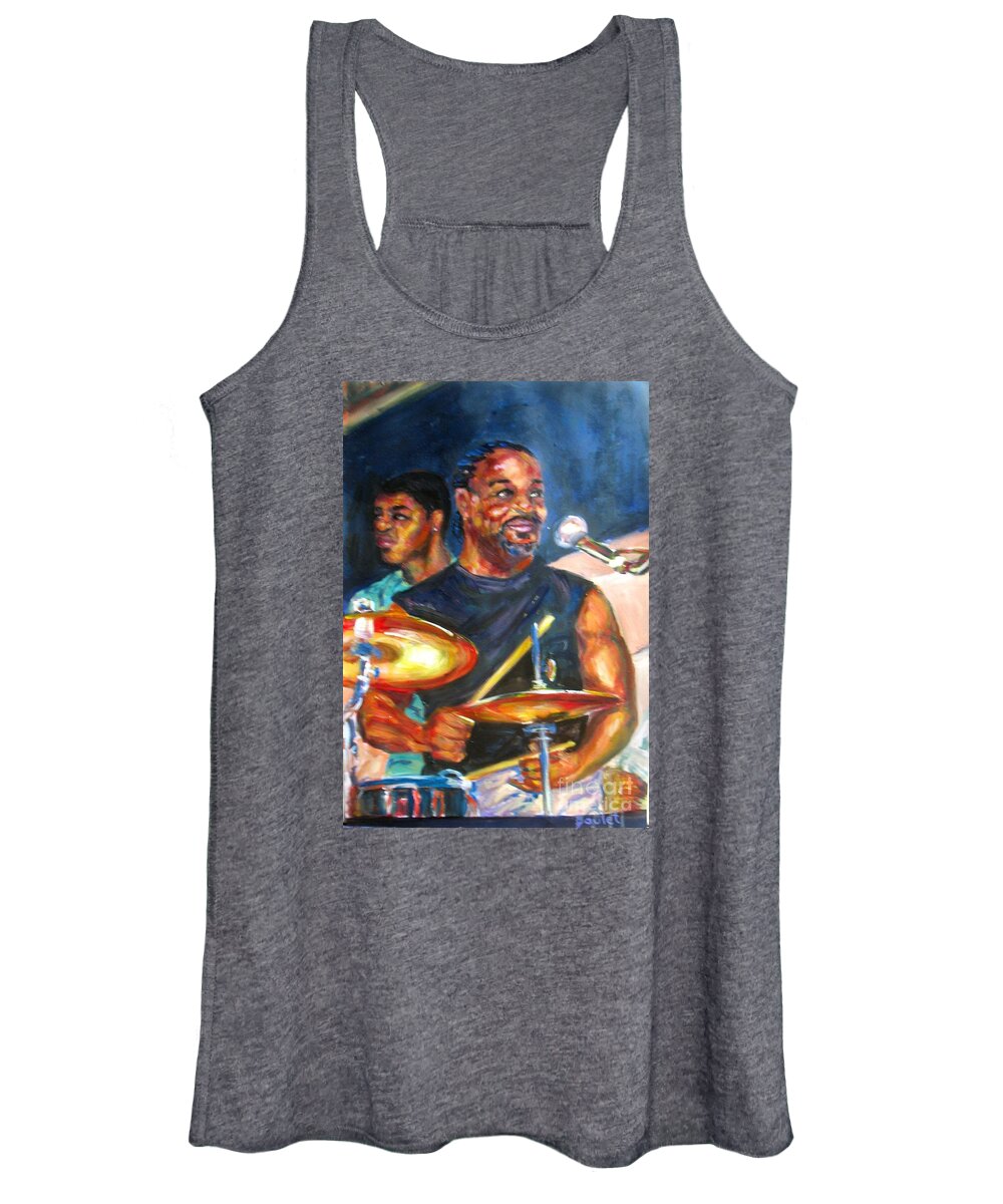 Drums Women's Tank Top featuring the painting Tiger on Drums by Beverly Boulet