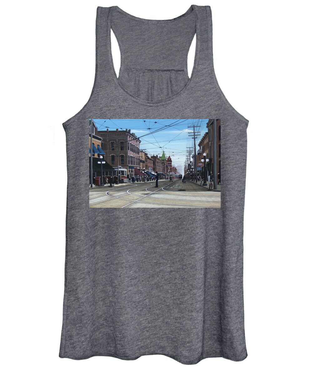 Streetscapes Women's Tank Top featuring the painting Toronto Yonge and College 1916 by Kenneth M Kirsch