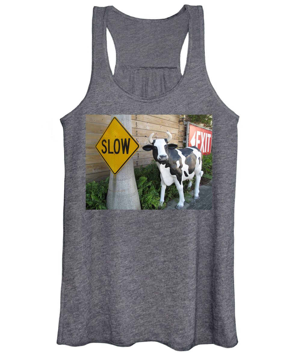 Abstract Women's Tank Top featuring the photograph Traffic Cow by Dart Humeston