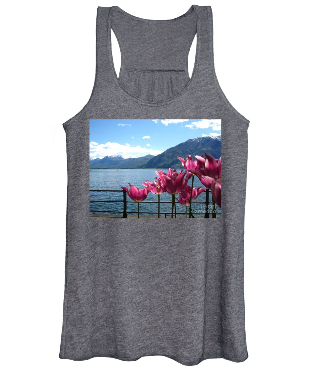 Sky Women's Tank Top featuring the photograph Tulips at Lake Geneva by Amanda Mohler