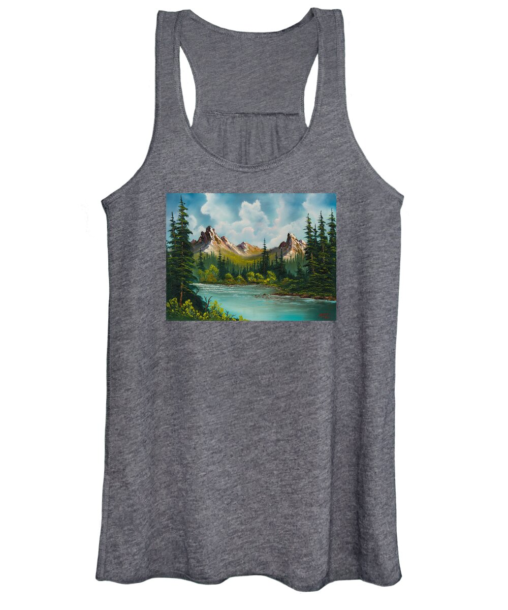 Landscape Women's Tank Top featuring the painting Twin Peaks River by Chris Steele