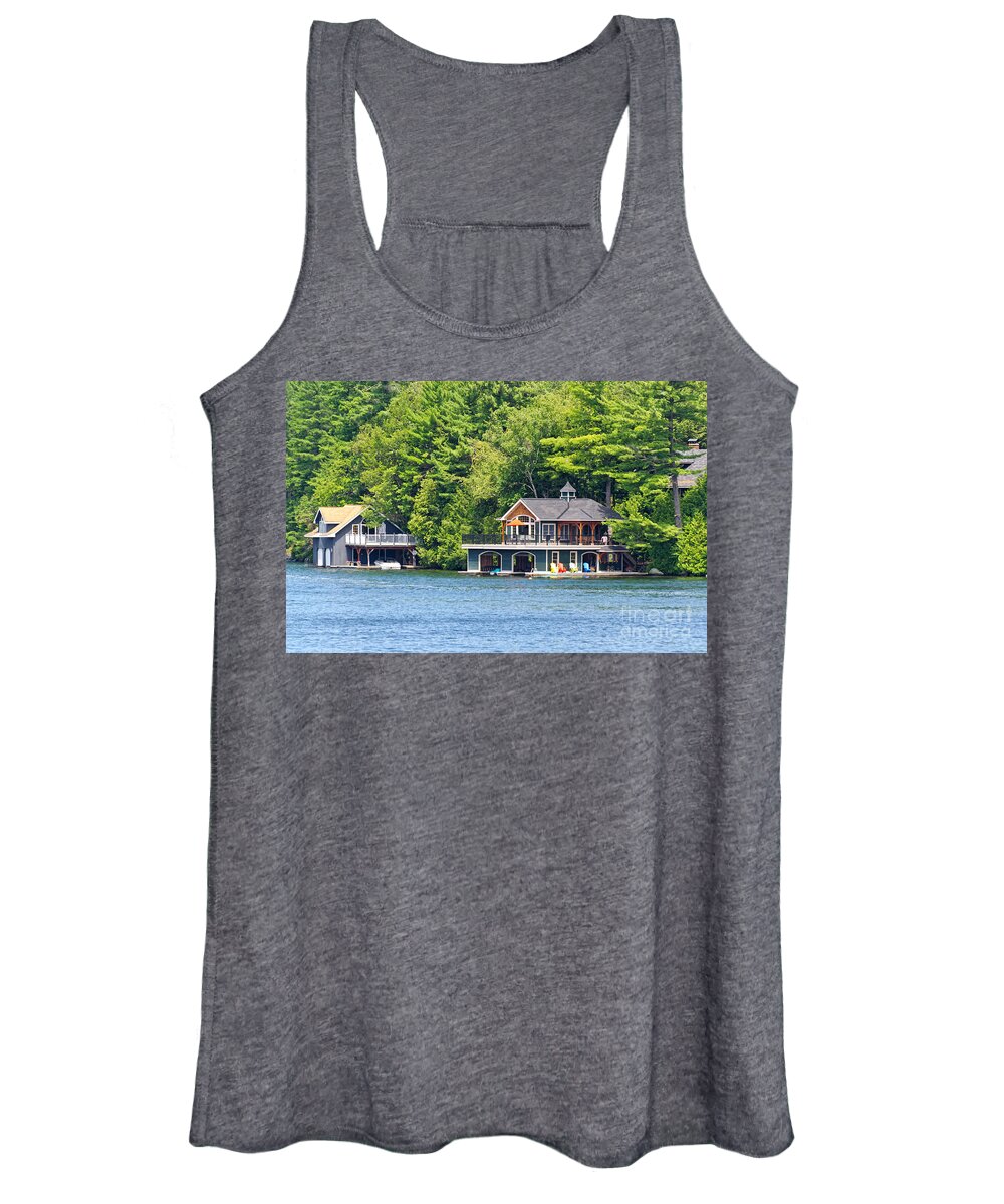 Two Women's Tank Top featuring the photograph Two luxury boathouses by Les Palenik