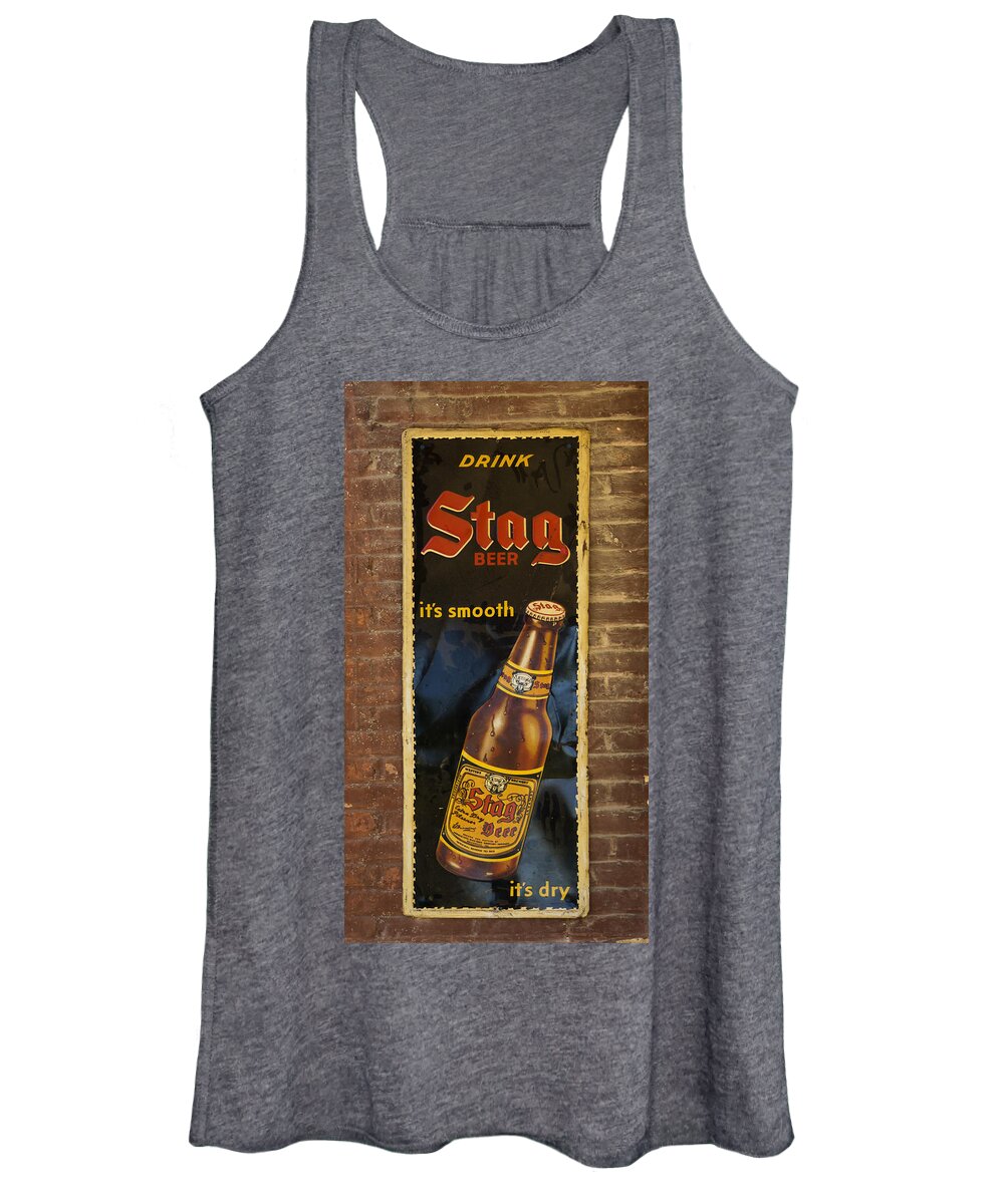 Beer Women's Tank Top featuring the photograph Vintage Old Drink Stag Beer Sign DSC07183 by Greg Kluempers