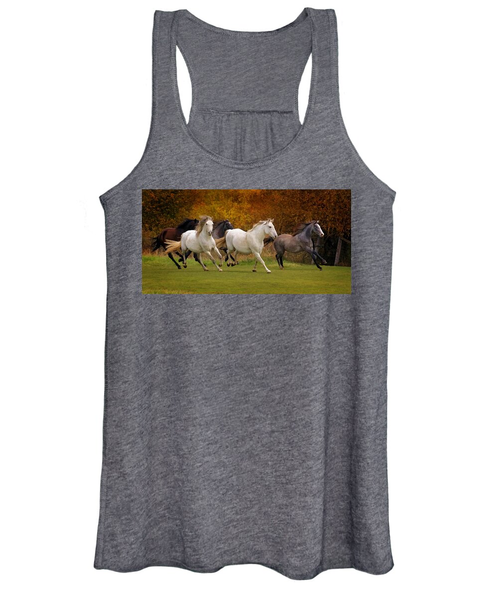 White Horse Vale Lipizzans Women's Tank Top featuring the photograph White Horse Vale Lipizzans by Wes and Dotty Weber