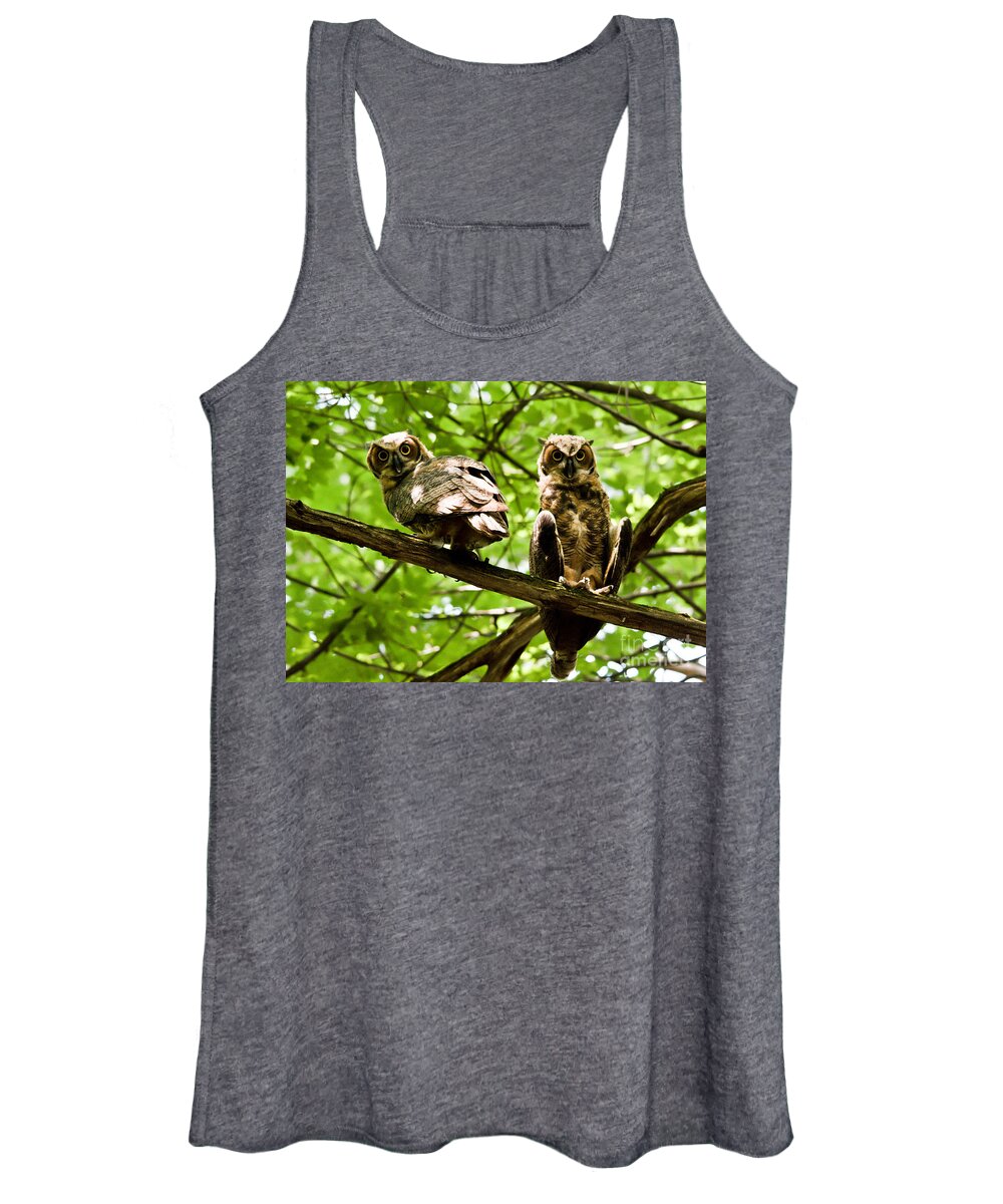Owlets Women's Tank Top featuring the photograph Whooo are You Looking At by Cheryl Baxter