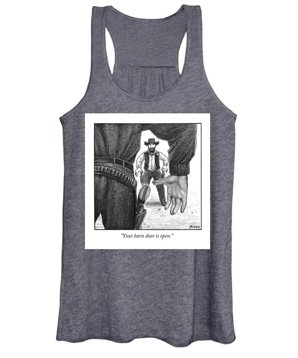 Cowboys Women's Tank Top featuring the drawing Your Barn Door Is Open by Harry Bliss