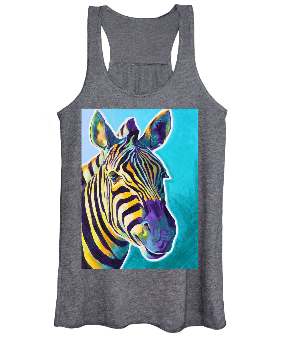 Zebra Women's Tank Top featuring the painting Zebra - Sunrise by Dawg Painter