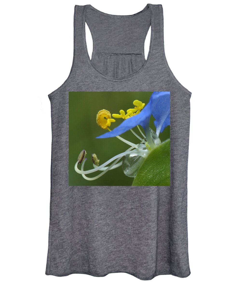 Slender Dayflower Women's Tank Top featuring the photograph Close View Of Slender Dayflower Flower With Dew by Daniel Reed