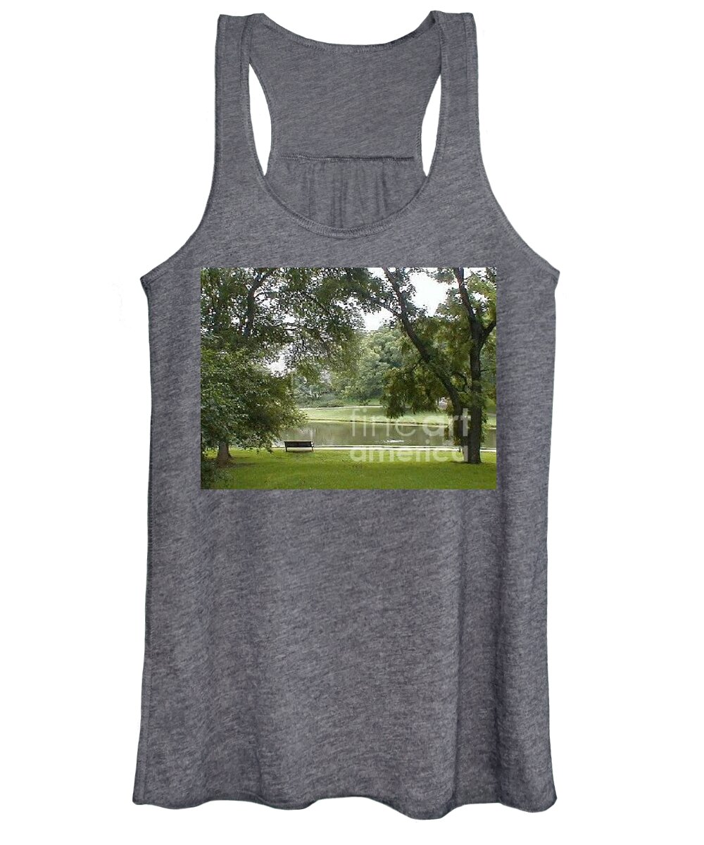 Bench Women's Tank Top featuring the photograph A Quiet Place by Vonda Lawson-Rosa