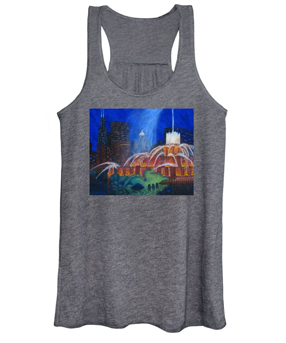 Chicago Painting Women's Tank Top featuring the painting Chicago's Buckingham Fountain by J Loren Reedy