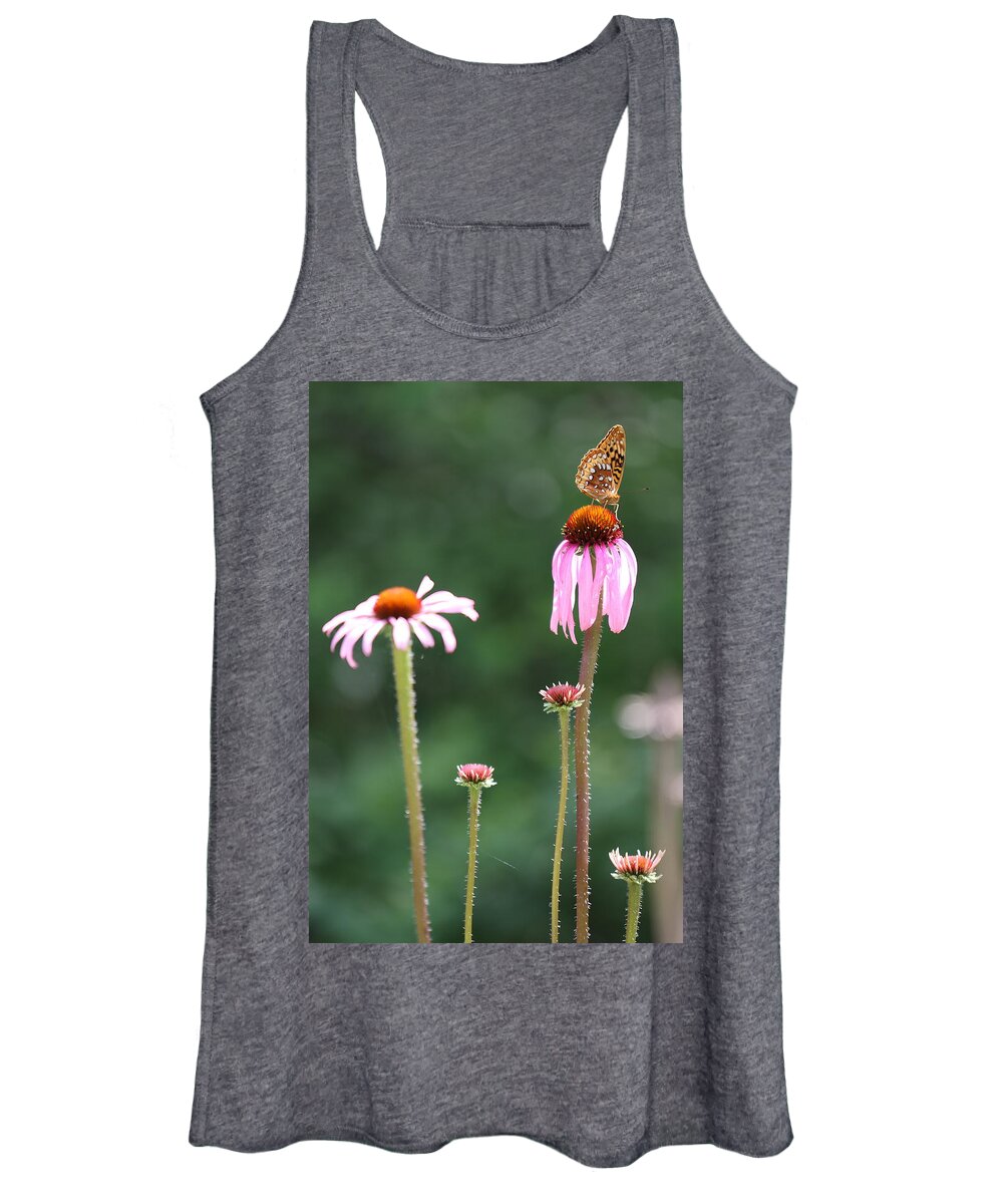 Butterfly Women's Tank Top featuring the photograph Coneflowers And Butterfly by Daniel Reed